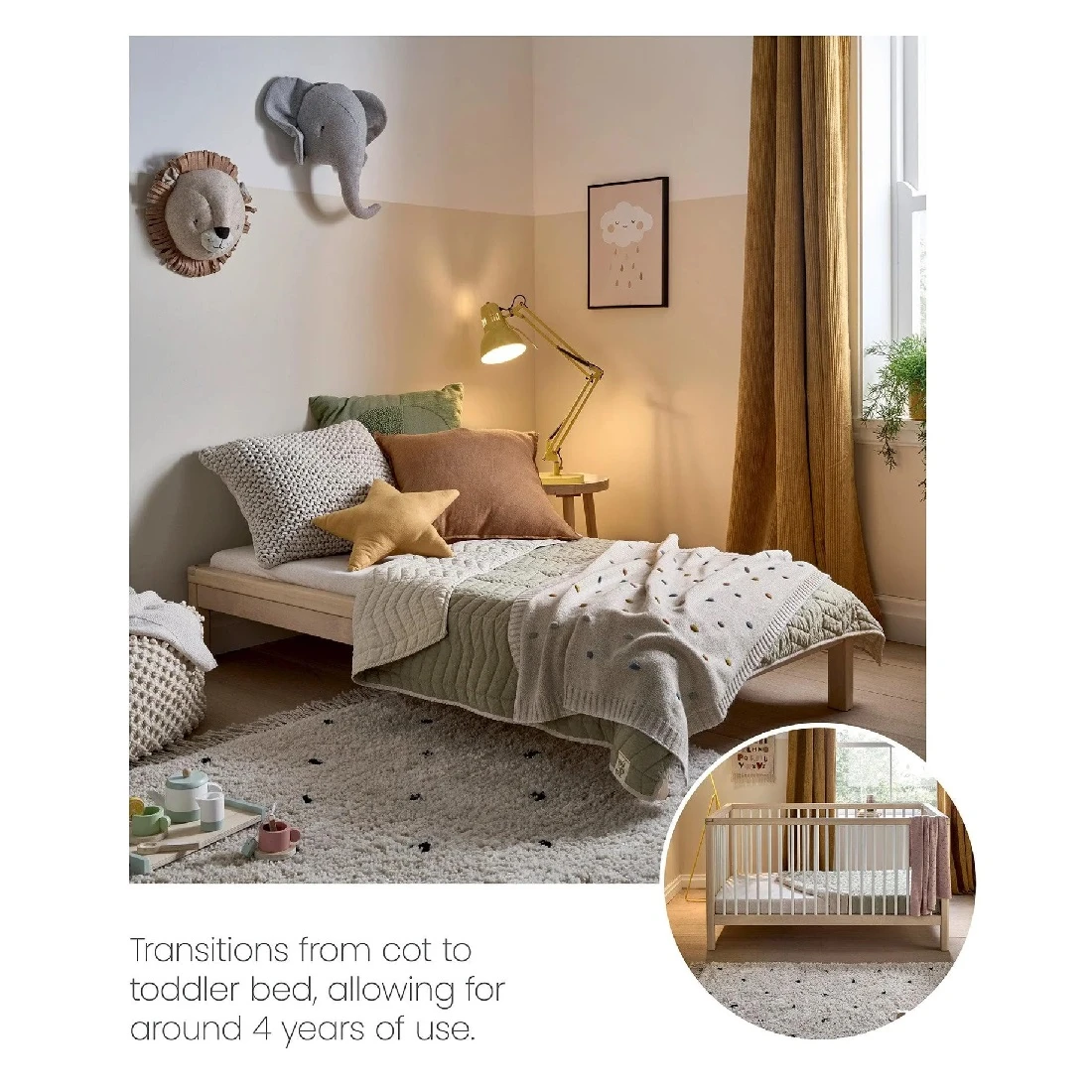 Mamas & Papas Solo Cot Bed And Mattress – Green/Natural 4 Mamas & Papas Solo Cot Bed And Mattress – Green/Natural - Image 2