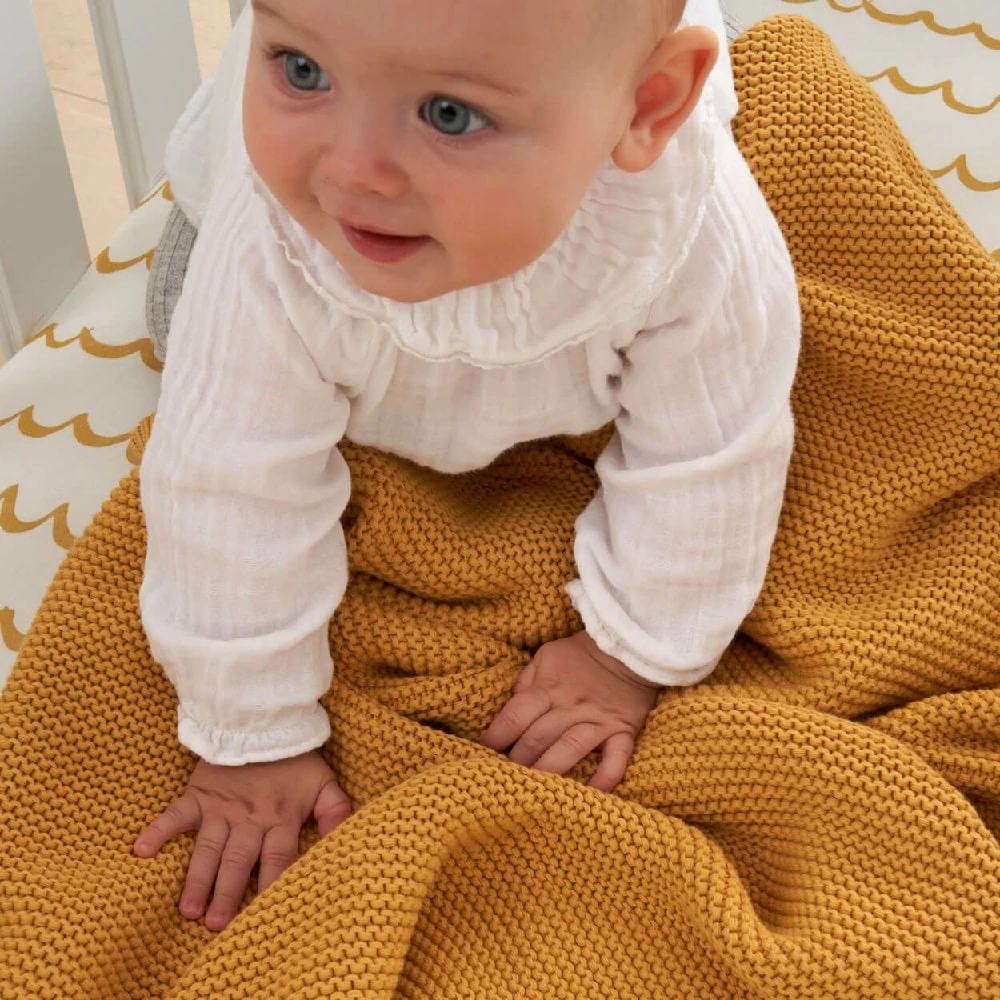 Tutti Bambini Chunky Knitted Baby Blanket – Ochre 5 Tutti Bambini Chunky Knitted Baby Blanket – Ochre - Image 3
