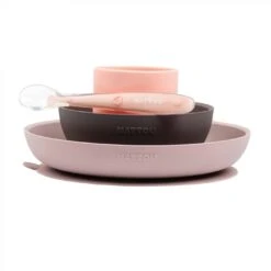 Nattou Pink Silicone Tableware 4pc Set