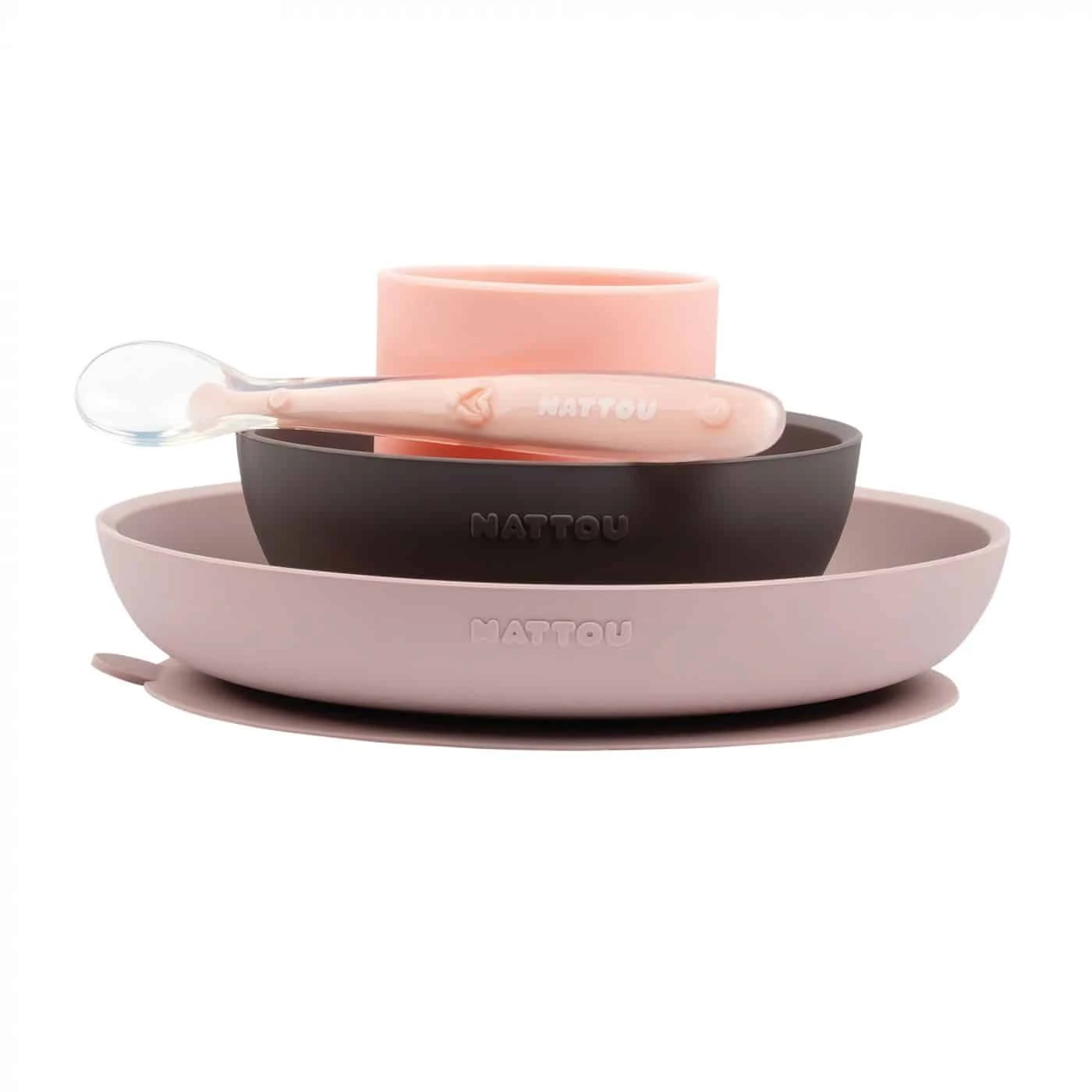 Nattou Pink Silicone Tableware 4pc Set 3 Nattou Pink Silicone Tableware 4pc Set