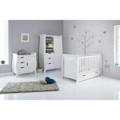 Obaby Stamford Classic Sleigh 4 Piece Room Set/Mattress – White
