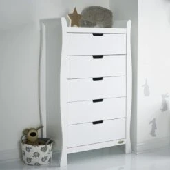 Obaby Stamford Sleigh Tall Chest Of Drawers – White -Baby Products Obaby Stamford Sleigh Tall Chest of Drawers White