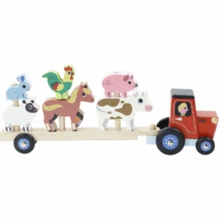 Vilac Tractor And Trailer With Animal Stacking Game