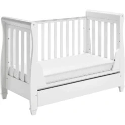 Babymore White Eva Dropside Sleigh Cot Bed 12 Babymore White Eva Dropside Sleigh Cot Bed -Baby Products babymore dropside cotbed in white side on side removed