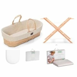 Little Green Sheep Natural Nitted Moses Basket Bundle – Linen