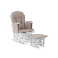 Obaby Reclining Glider Chair And Stool – White With Sand Cushions