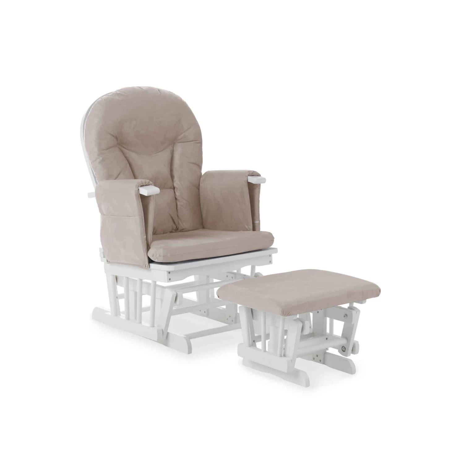 Obaby Reclining Glider Chair And Stool – White With Sand Cushions 3 Obaby Reclining Glider Chair And Stool – White With Sand Cushions