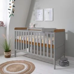 Tutti Bambini Rio Cot Bed, Changer And Mattress – Dove Grey/Oak