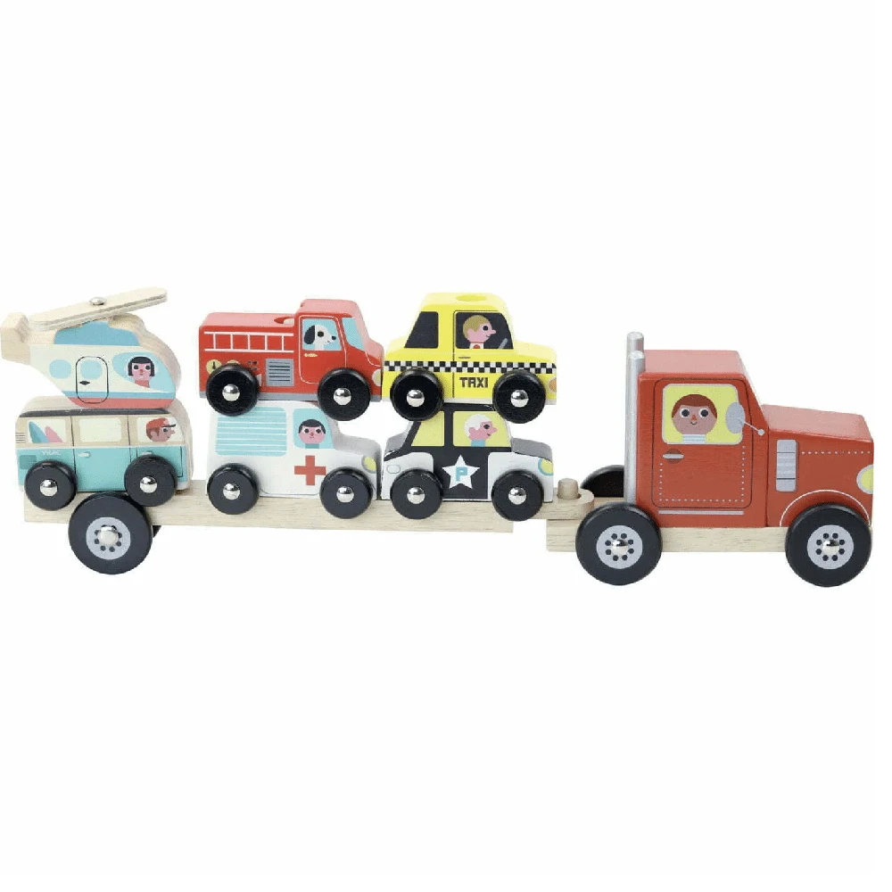 Vilac Truck And Trailer With Vehicles Stacking Game 4 Vilac Truck And Trailer With Vehicles Stacking Game - Image 2