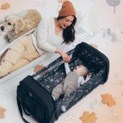 Bizzi Growin Baby Travel Crib Changing Bag Vegan Black -Baby Products uouyuo